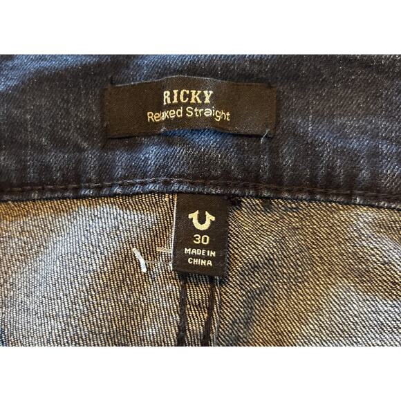 NWT True Religion Jeans Mens 30x34 Ricky SN Straight Red Stitch Dark Indigo Blue - Picture 7 of 12